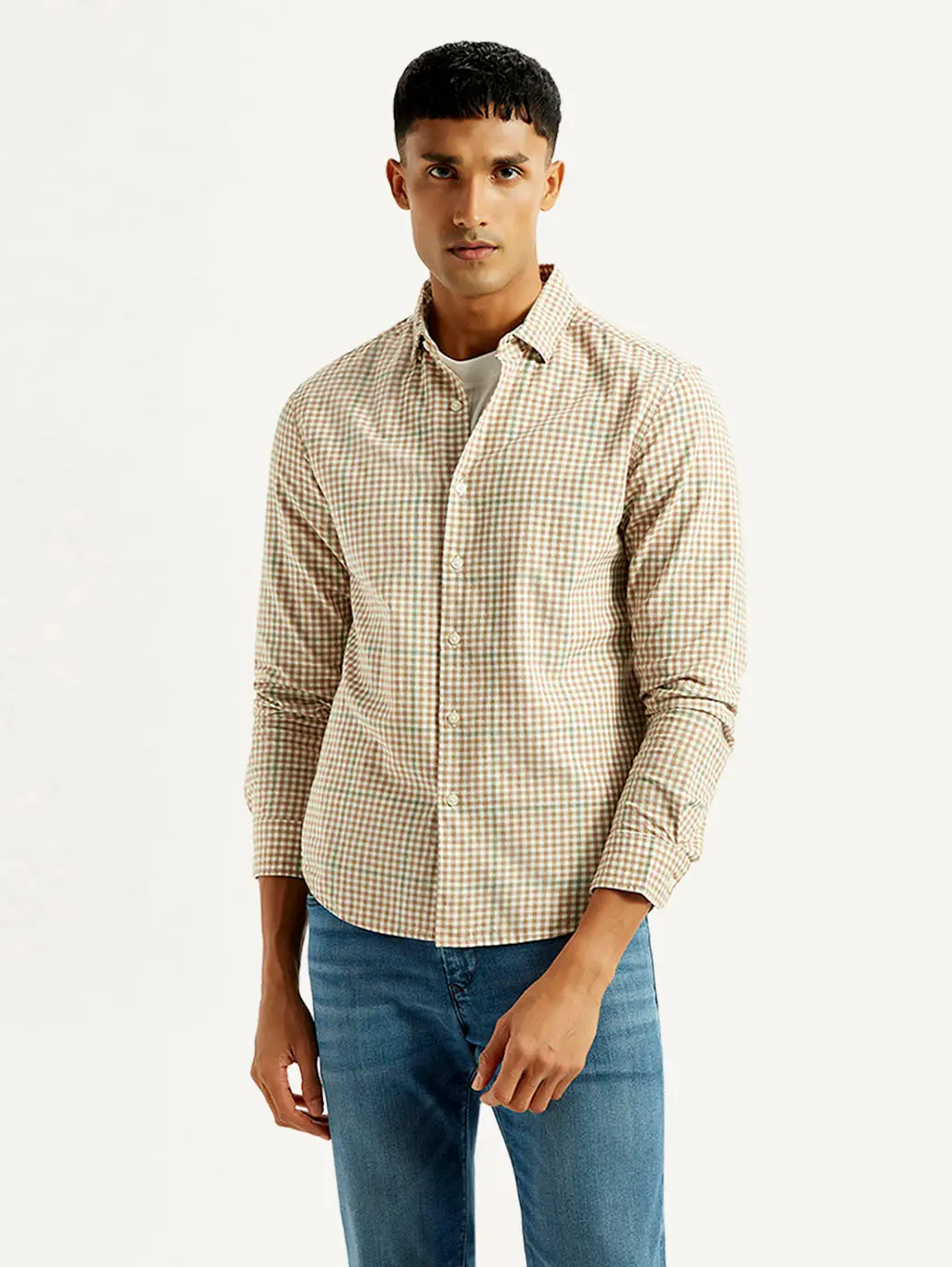 Men's Checkered Peach Slim Fit Shirt 3