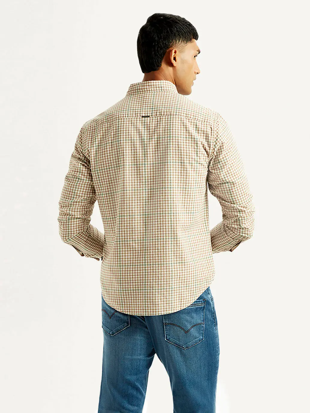 Men's Checkered Peach Slim Fit Shirt 4
