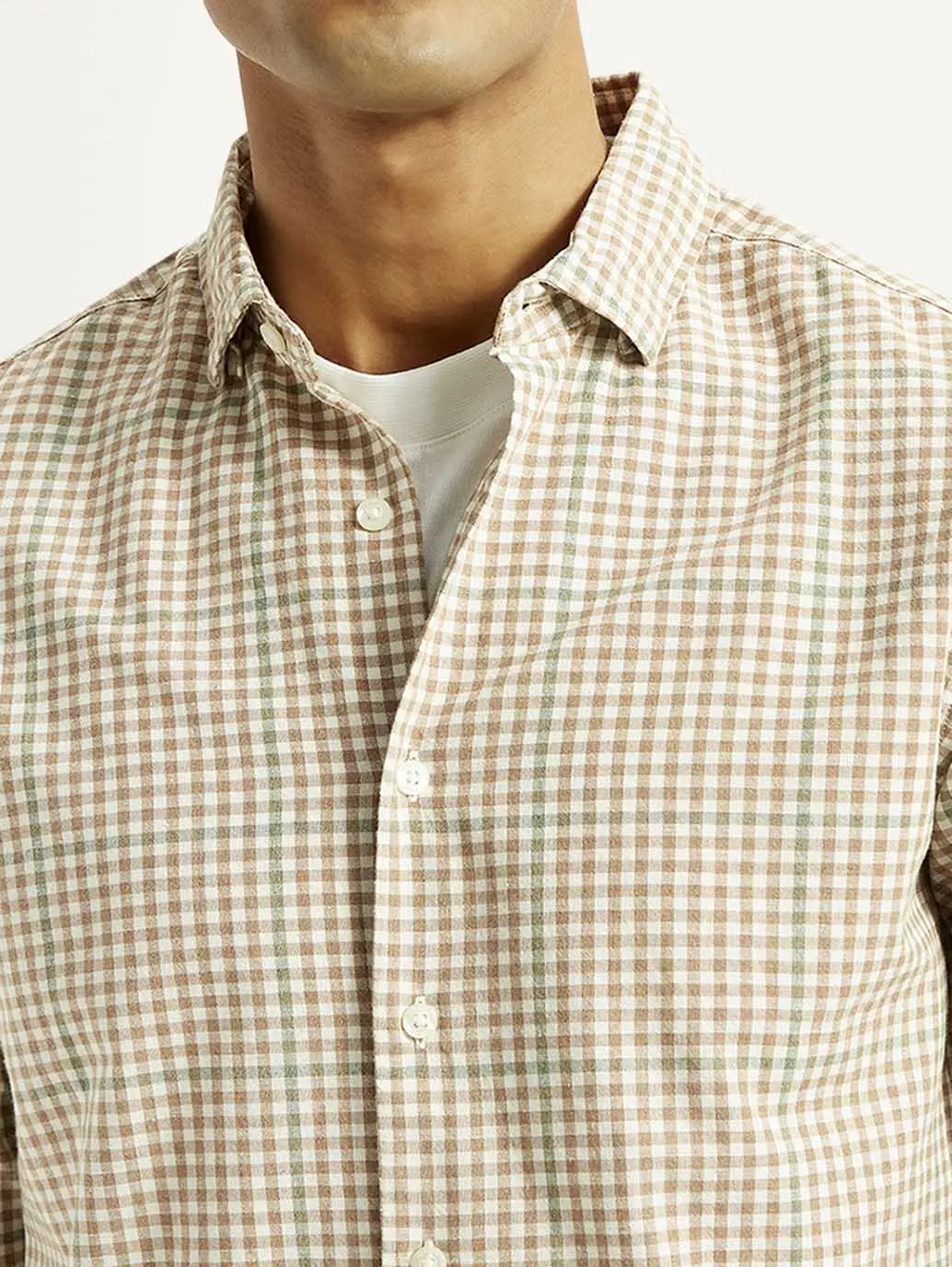 Men's Checkered Peach Slim Fit Shirt 5