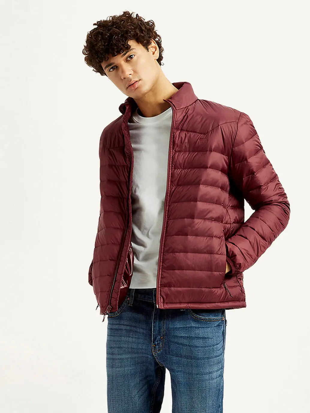 Men's Solid Maroon Puffer Jacket 1