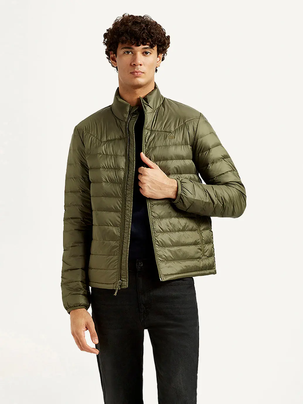 Men's Quilted Olive Puffer Jacket 1