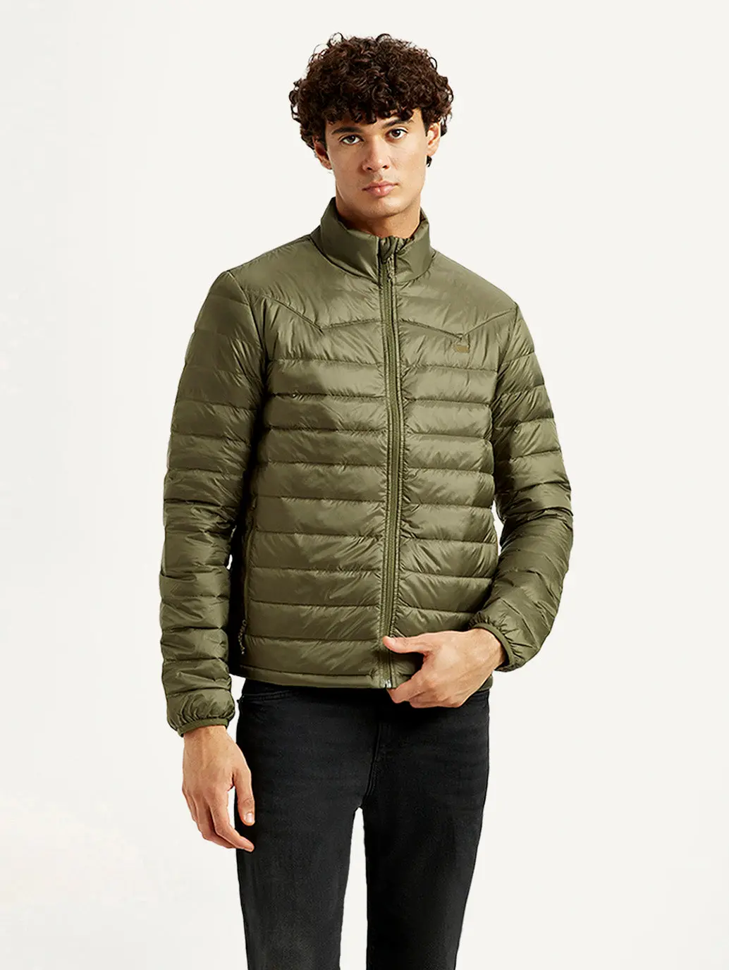 Men's Quilted Olive Puffer Jacket 2