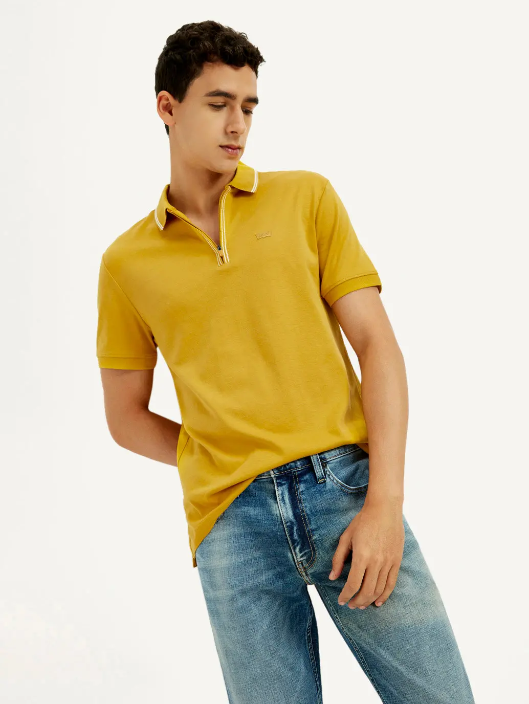 Men's Solid Yellow Slim Fit Polo T-Shirt 1
