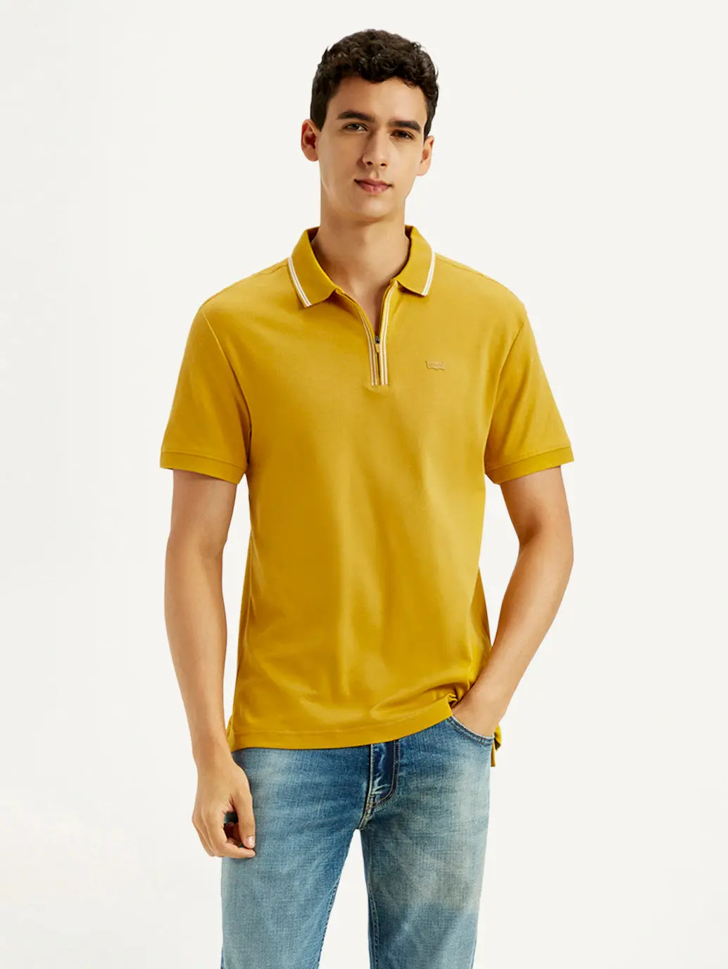 Men's Solid Yellow Slim Fit Polo T-Shirt 2