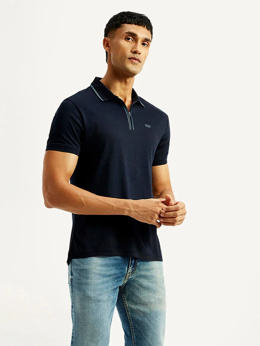 Men's Solid Navy Slim Fit Polo T-Shirt 1