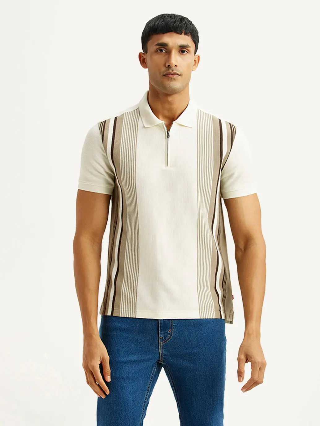 Men's Striped Off White Slim Fit Polo T-Shirt 1
