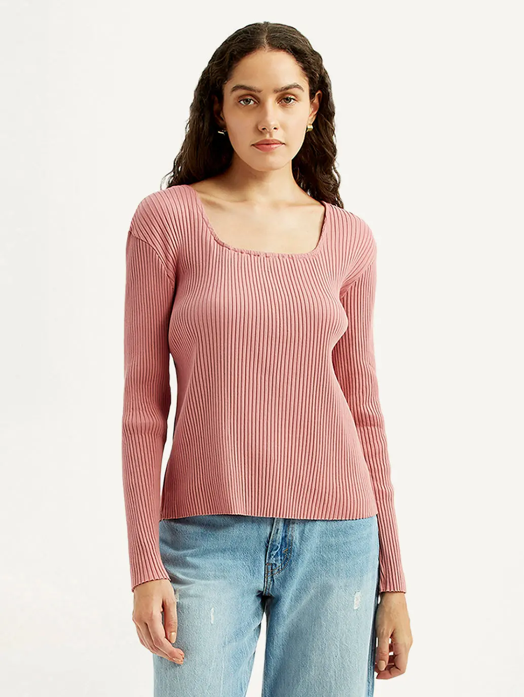 Women's Solid Pink Square Neck Top 1