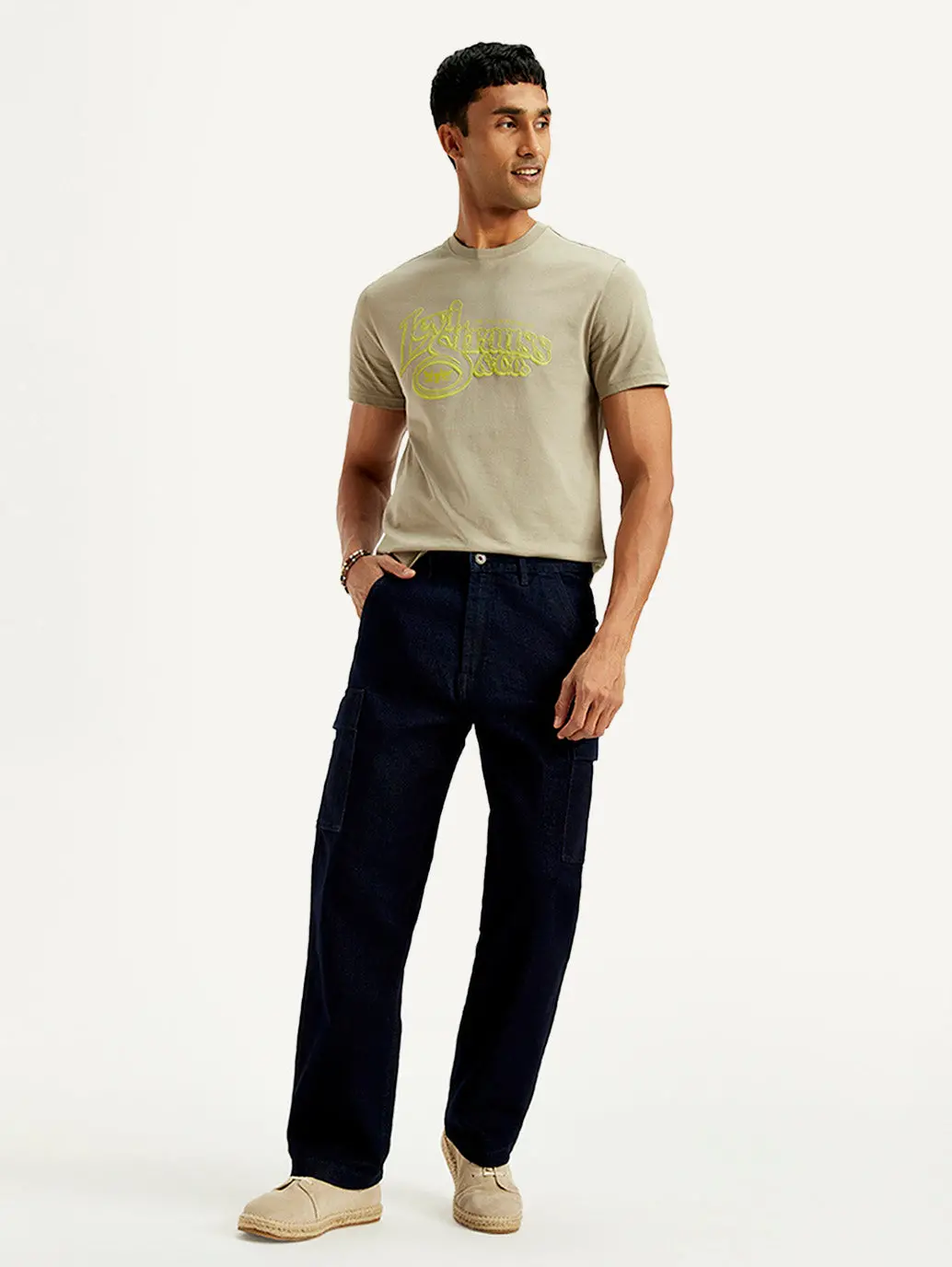 Men's Dark Indigo Tapered Fit Denim Cargo Trousers 1