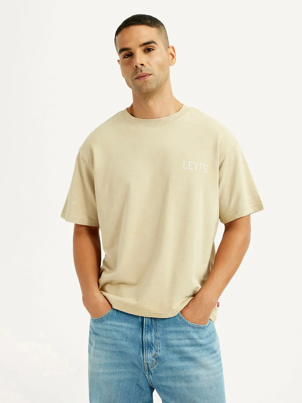 Men's Brand Logo Beige Loose Fit T-Shirt 1