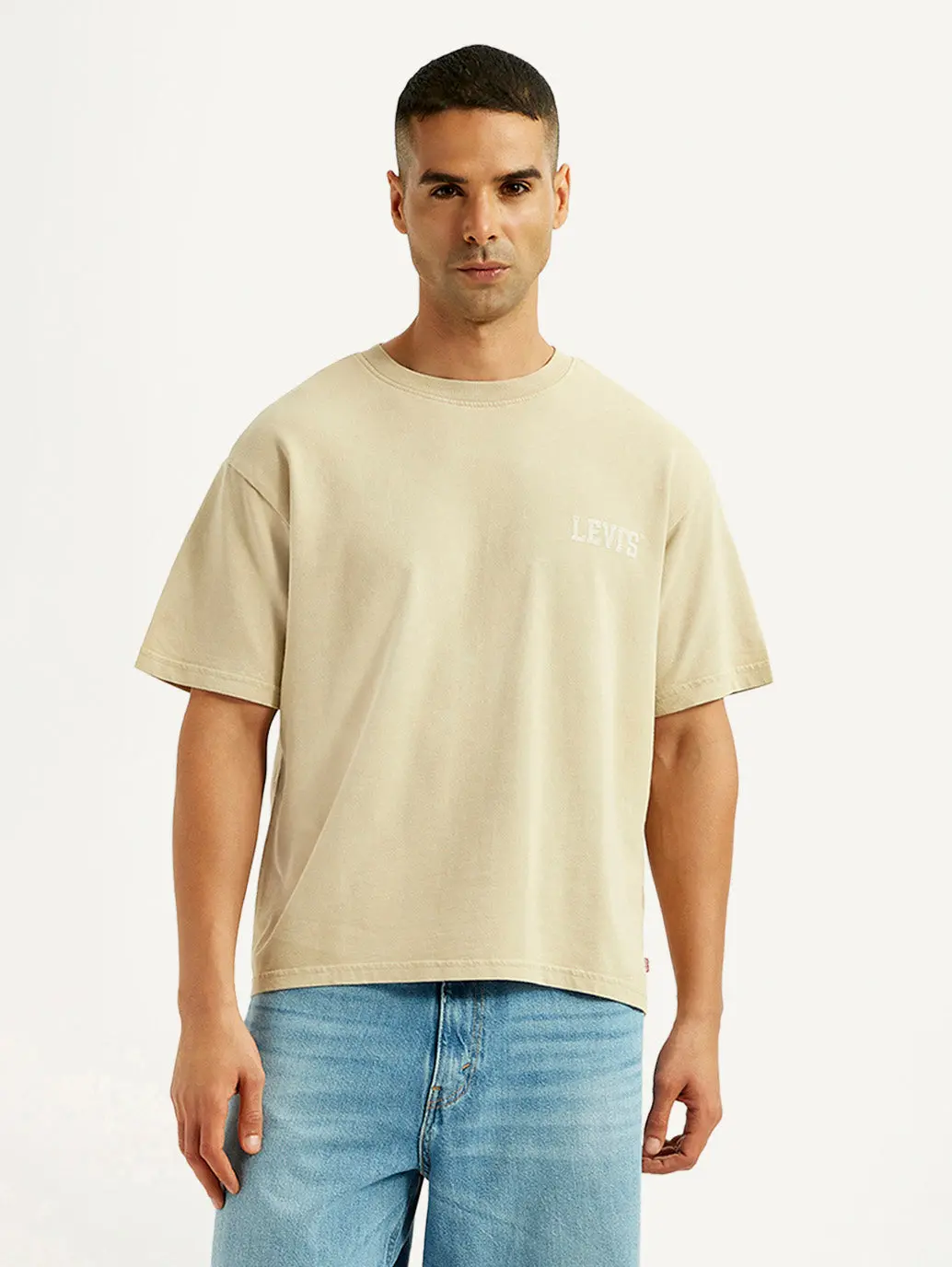Men's Brand Logo Beige Loose Fit T-Shirt 2