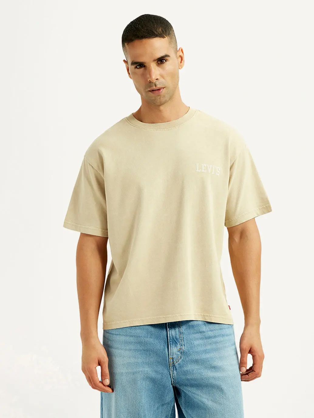 Men's Brand Logo Beige Loose Fit T-Shirt 6