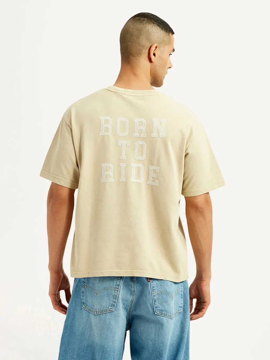 Men's Brand Logo Beige Loose Fit T-Shirt 3