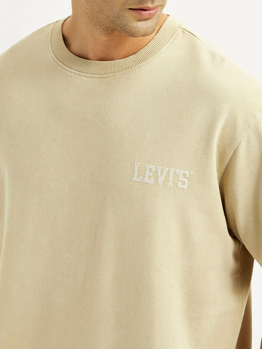 Men's Brand Logo Beige Loose Fit T-Shirt 4