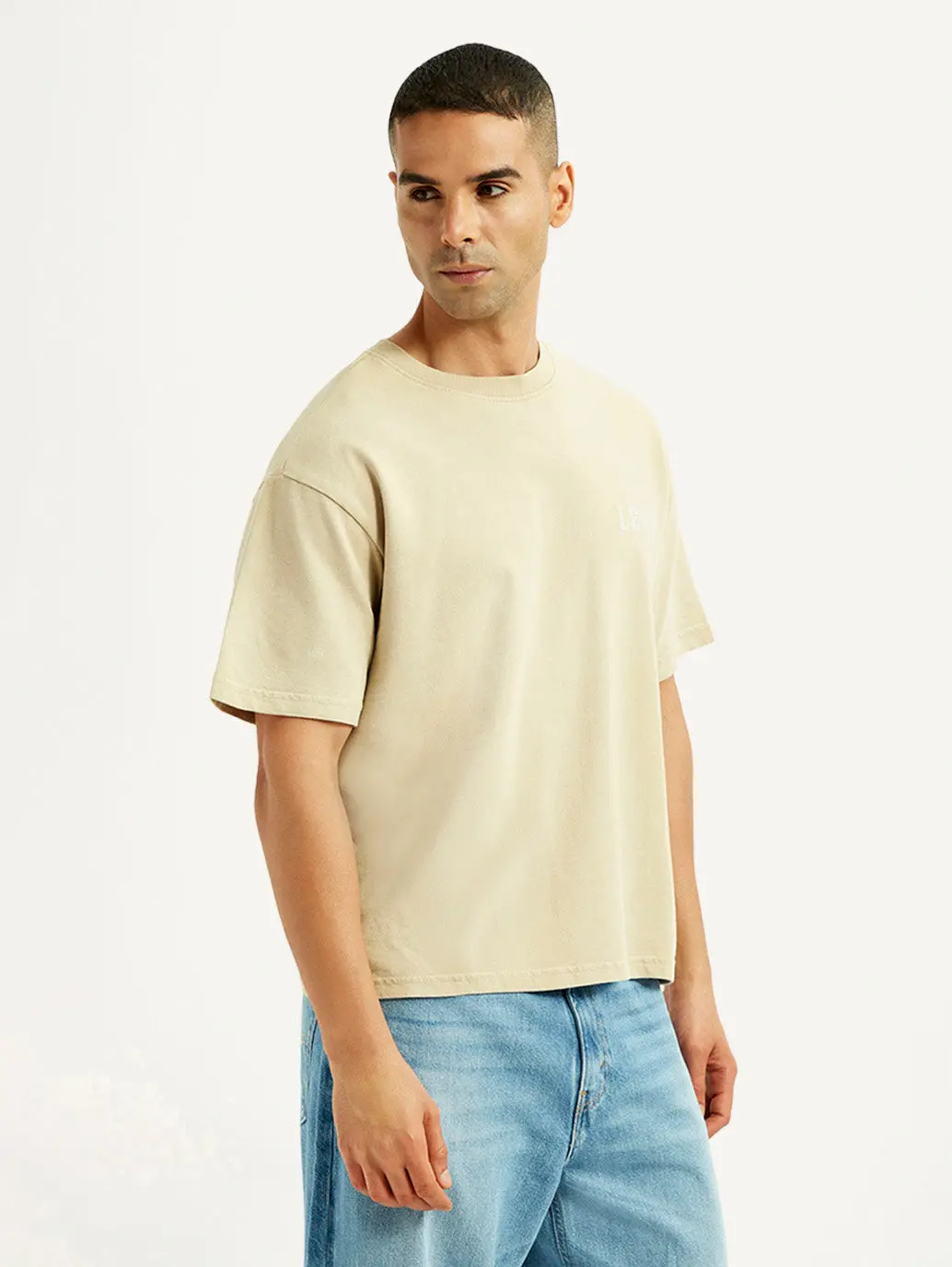 Men's Brand Logo Beige Loose Fit T-Shirt 5