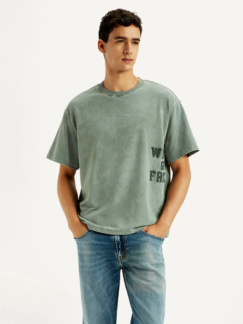 Men's Embroidered Green Boxy T-Shirt 1