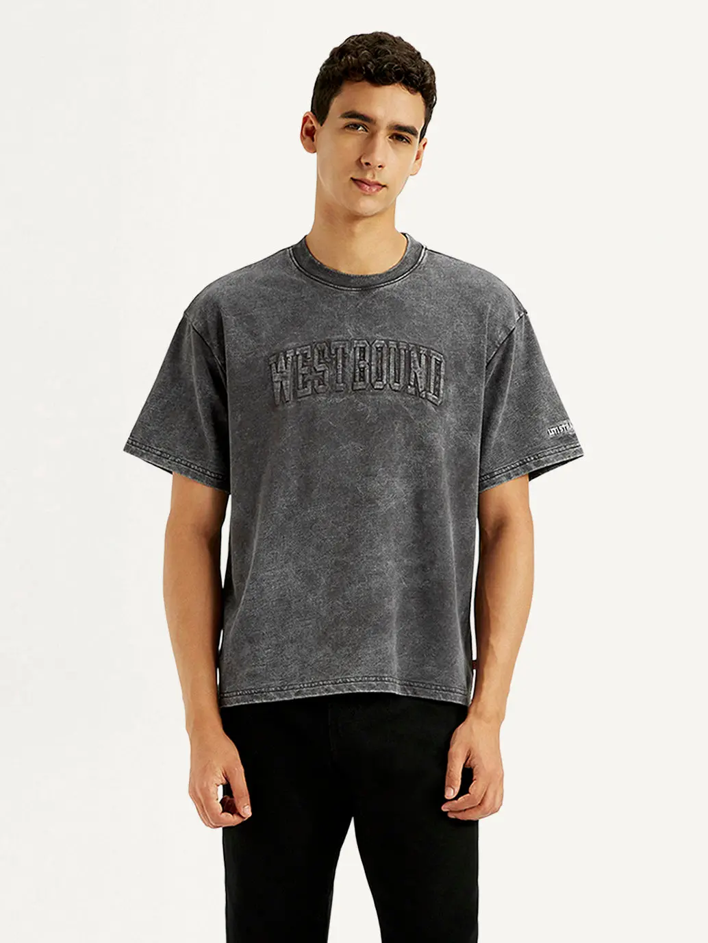Men's Typographic Print Charcoal Grey Boxy T-Shirt 2