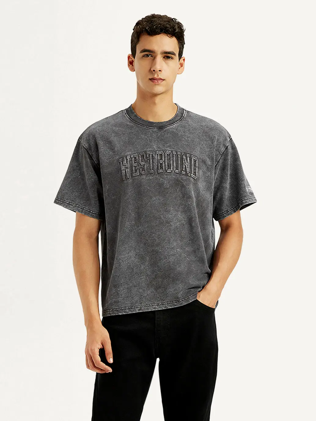 Men's Typographic Print Charcoal Grey Boxy T-Shirt 3