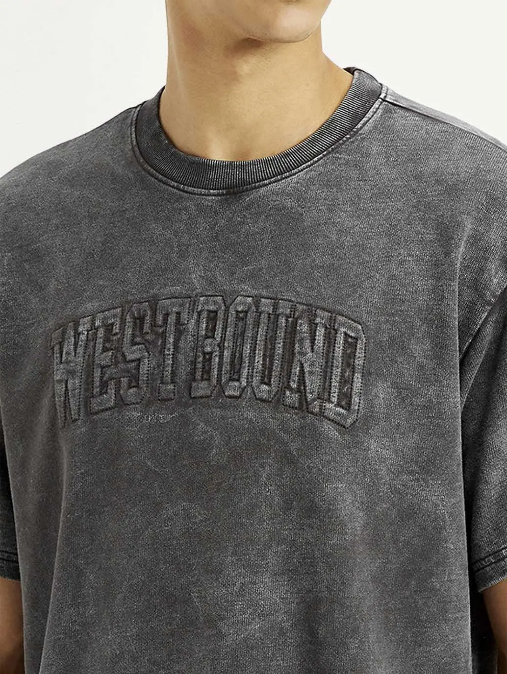 Men's Typographic Print Charcoal Grey Boxy T-Shirt 5