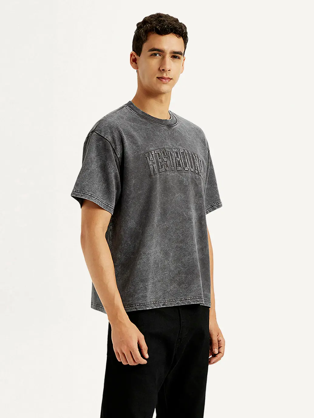 Men's Typographic Print Charcoal Grey Boxy T-Shirt 6