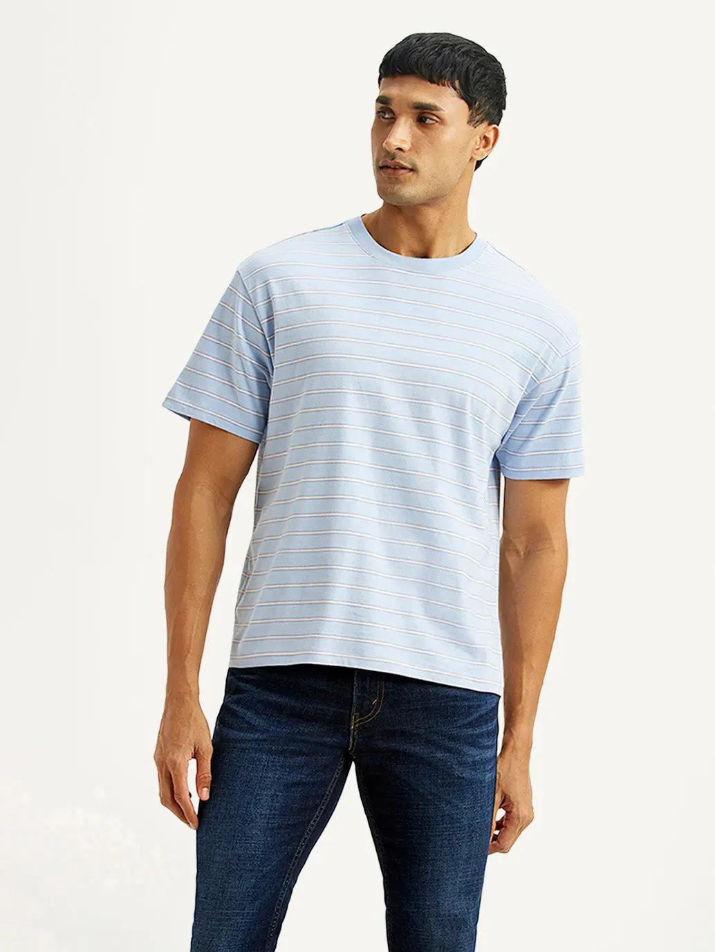 Men's Striped Light Blue Boxy T-Shirt 1