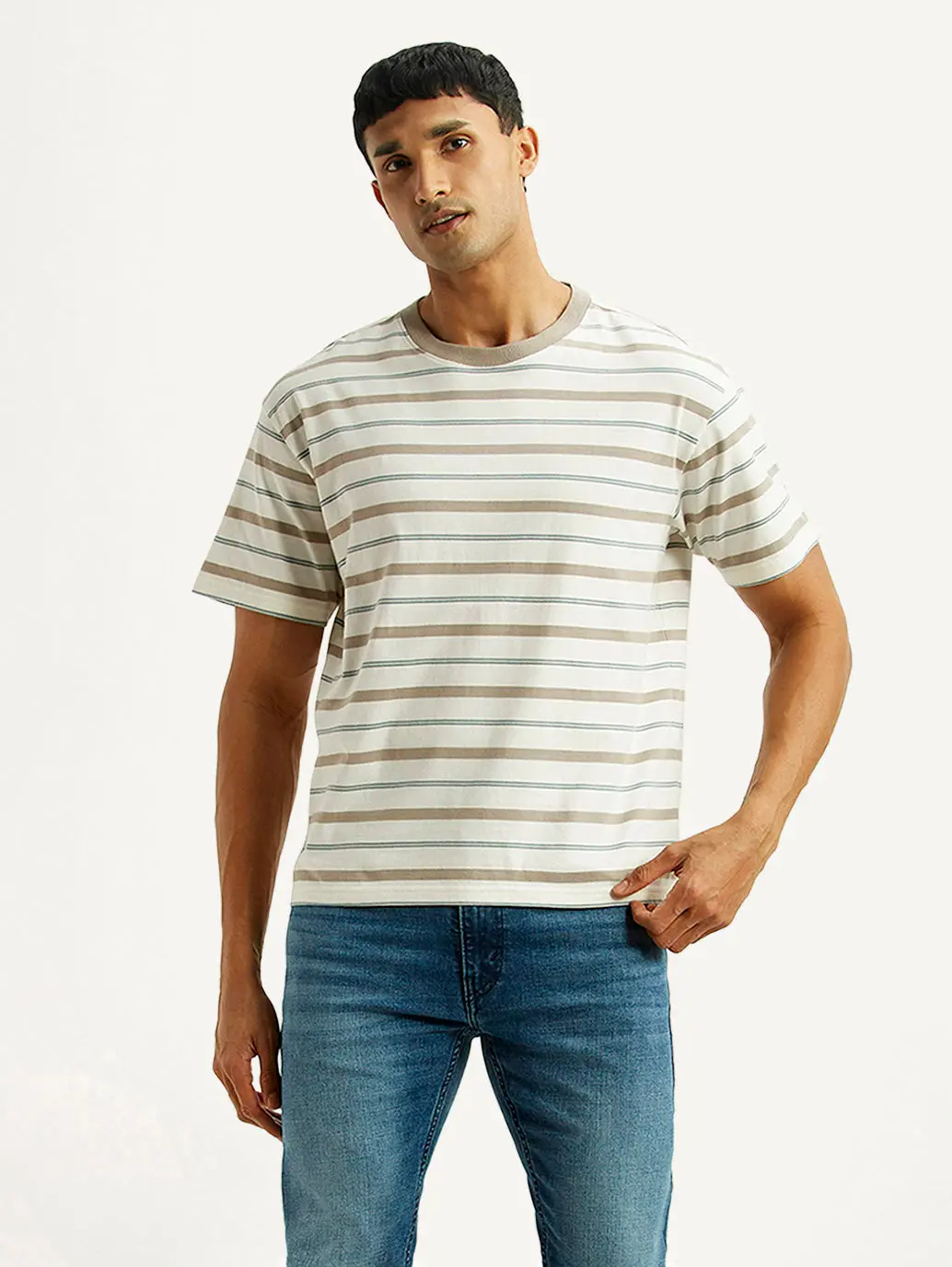 Men's Striped Off-White Boxy T-Shirt 1