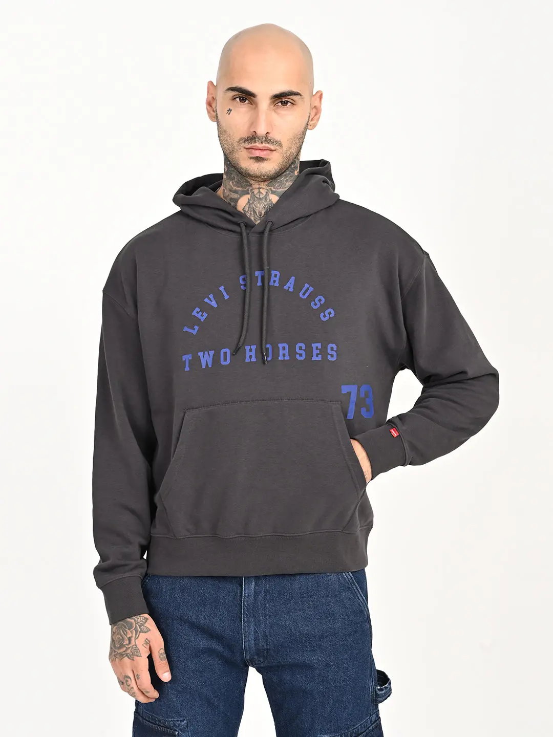 Men's Brand Logo Charcoal Grey Hooded Sweatshirt 1