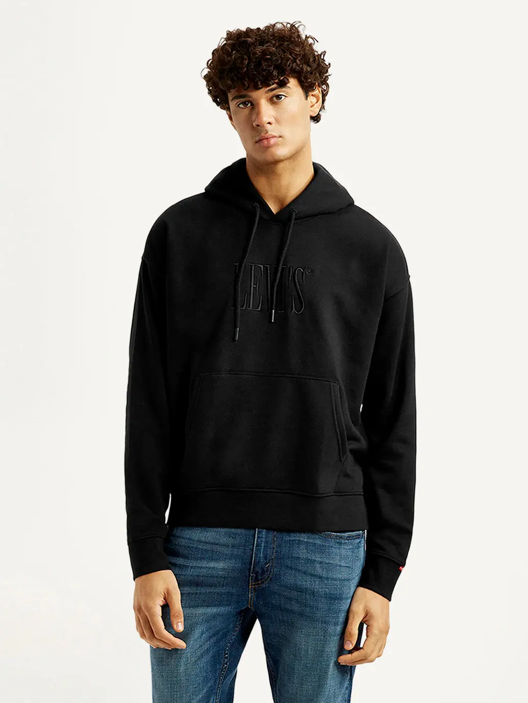 Men's Brand Logo Black Hooded Sweatshirt 1
