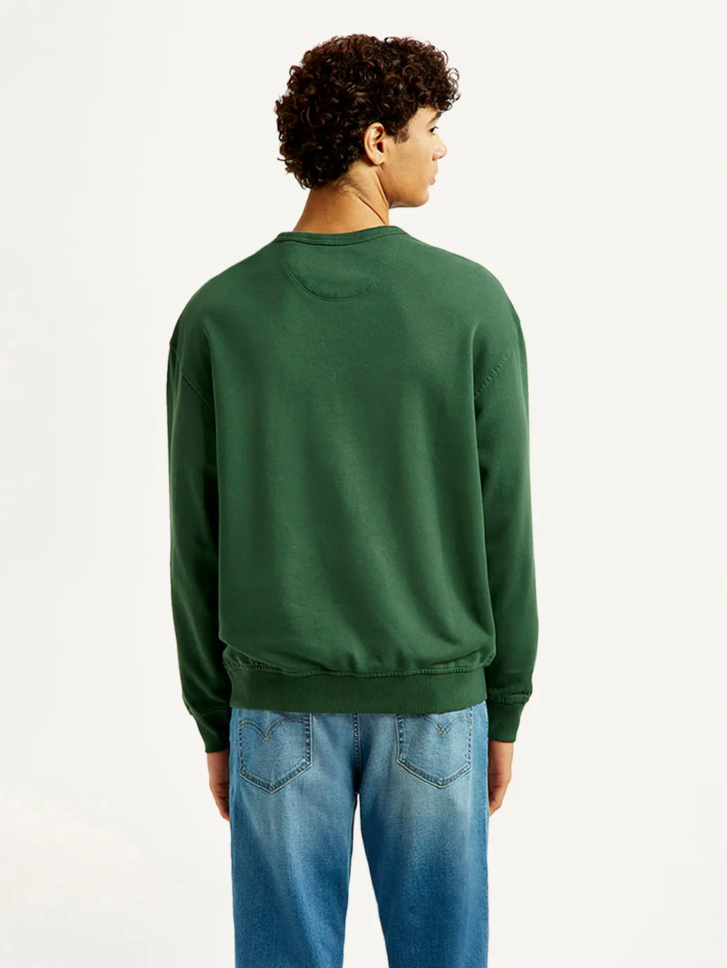 Men's Overdyed Solid Green Crew Neck Sweatshirt 2