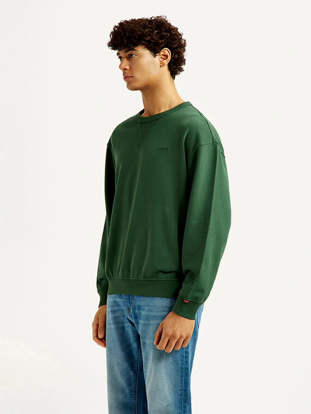 Men's Overdyed Solid Green Crew Neck Sweatshirt 4