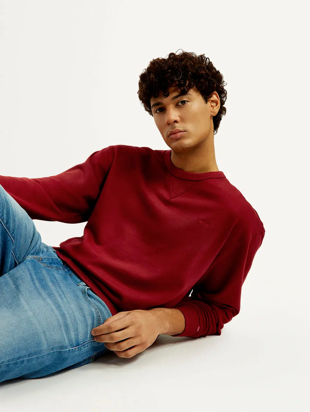 Men's Overdyed Solid Red Crew Neck Sweatshirt 1