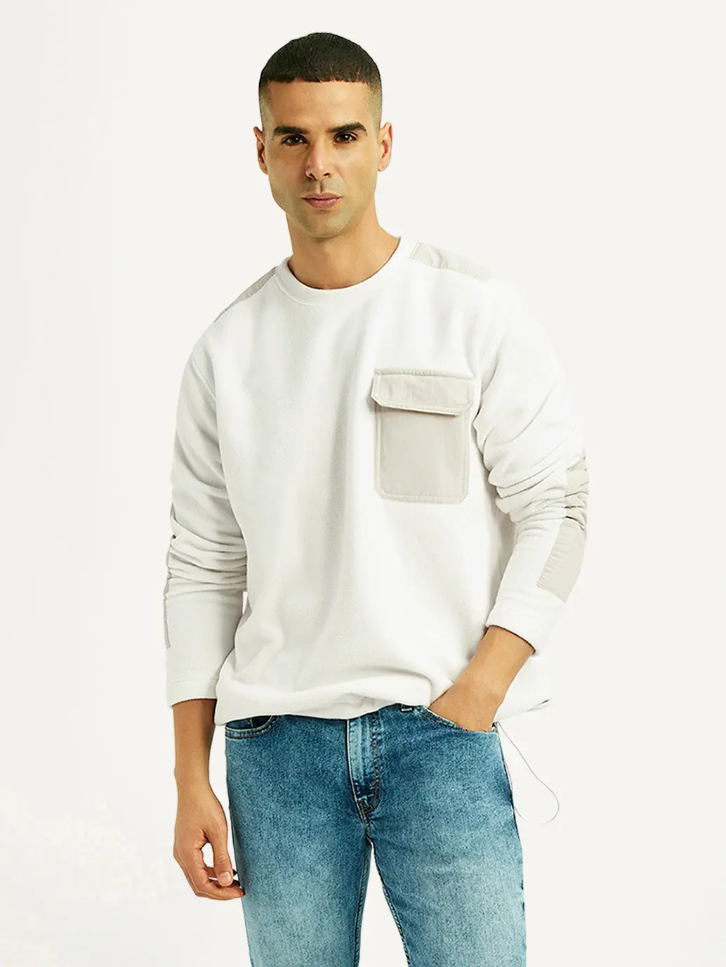 Men's Colorblock White Crew Neck Sweatshirt 2