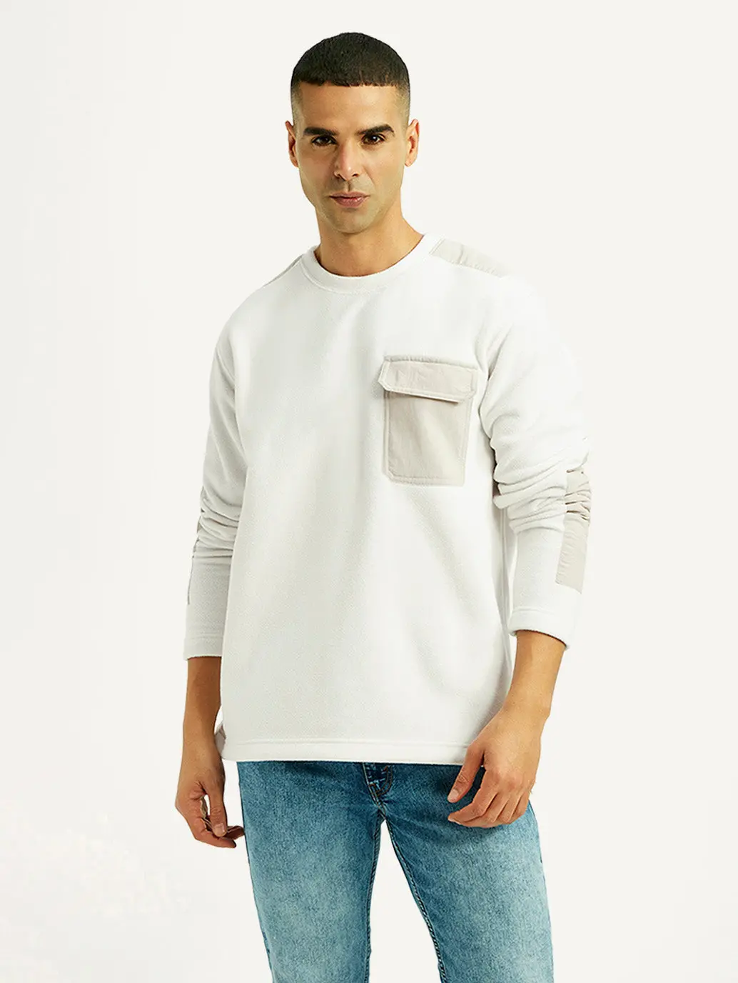 Men's Colorblock White Crew Neck Sweatshirt 3