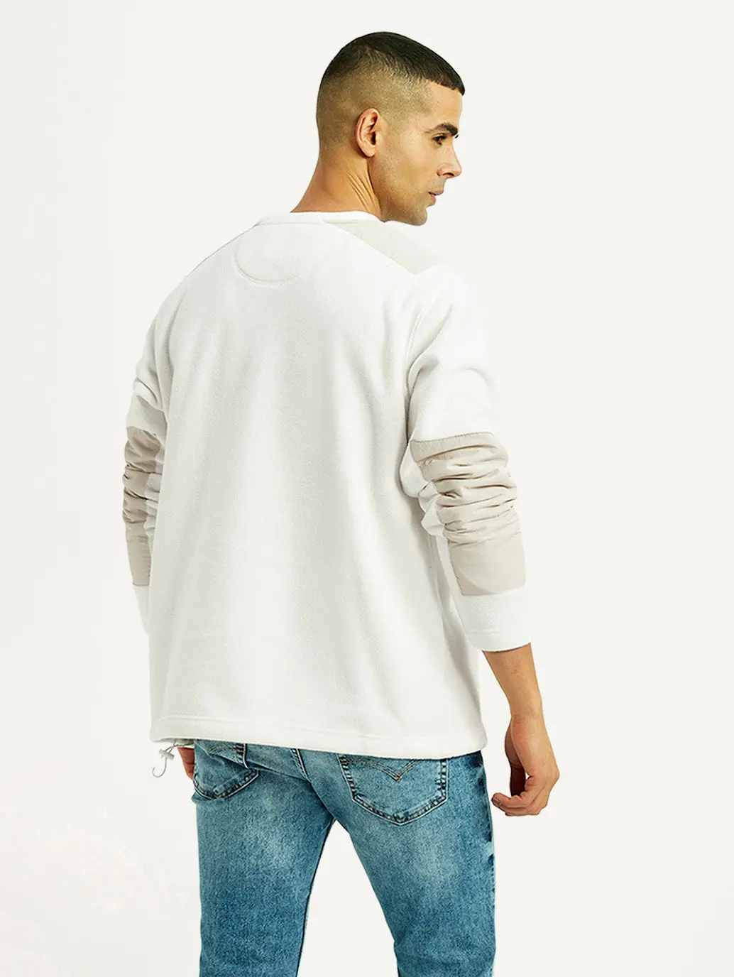 Men's Colorblock White Crew Neck Sweatshirt 4