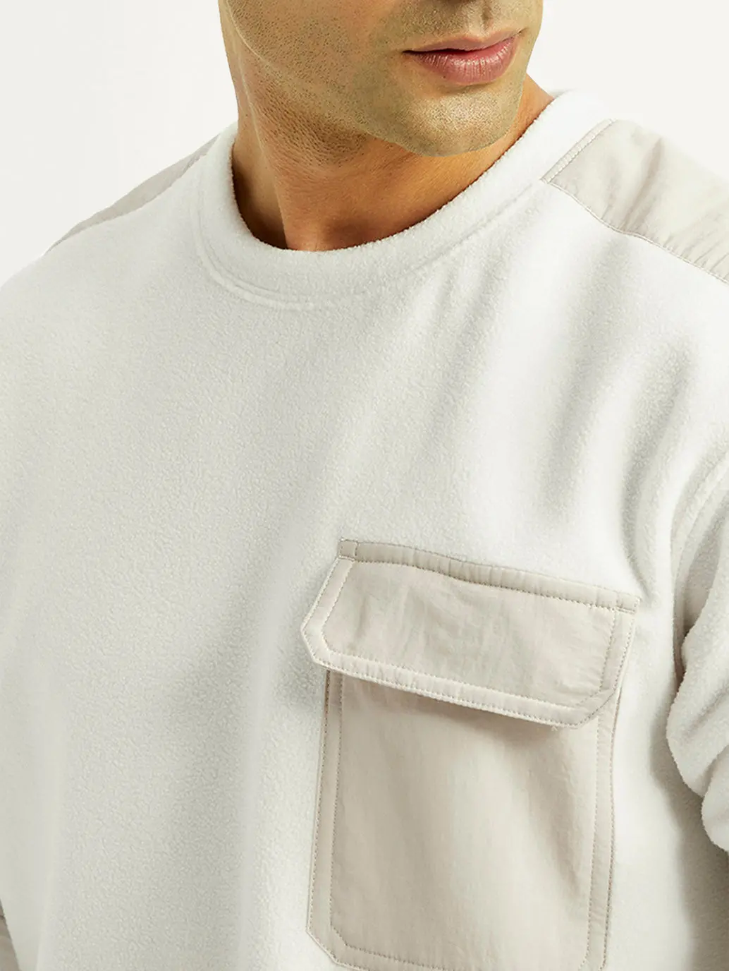 Men's Colorblock White Crew Neck Sweatshirt 5