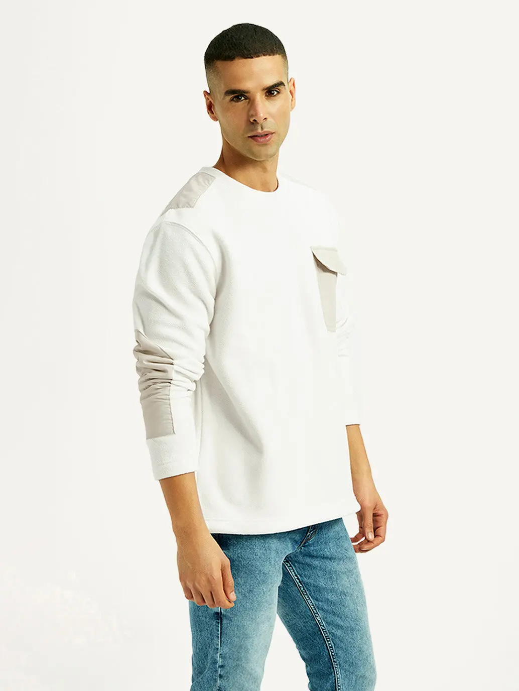 Men's Colorblock White Crew Neck Sweatshirt 6