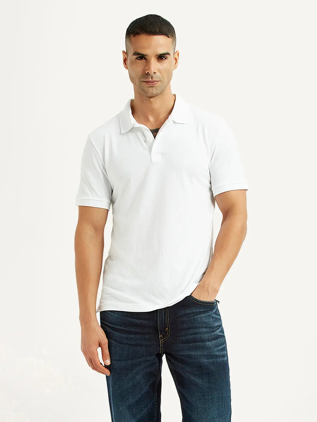 Men's Solid White Polo T-Shirt 1