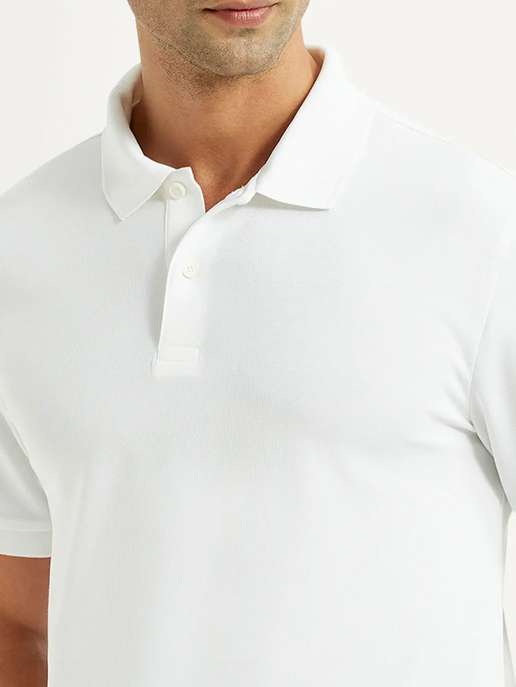 Men's Solid White Polo T-Shirt 3