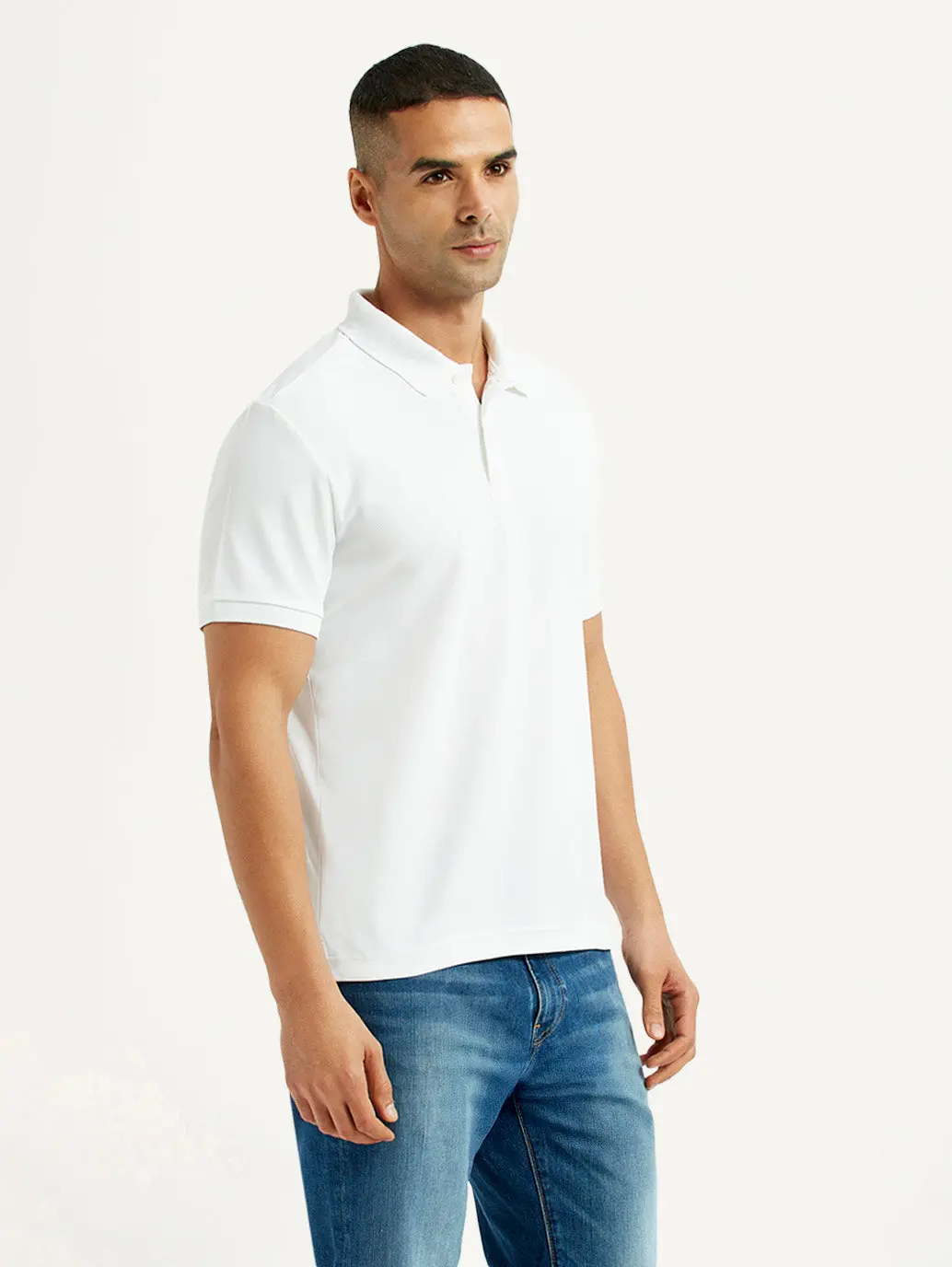 Men's Solid White Polo T-Shirt 5