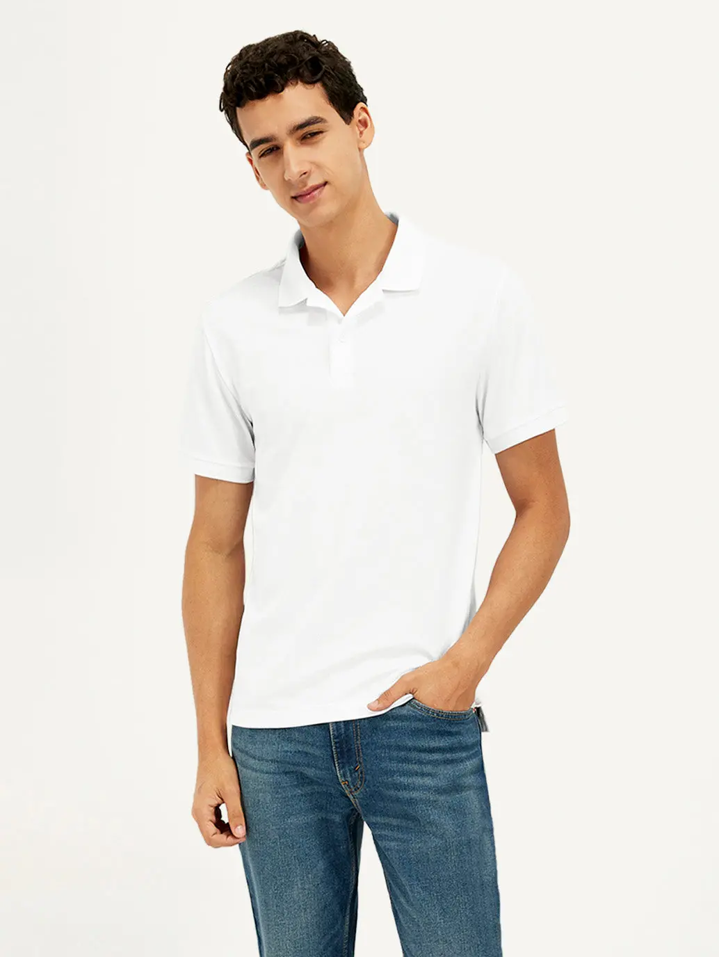Men's Solid White Polo T-Shirt 1