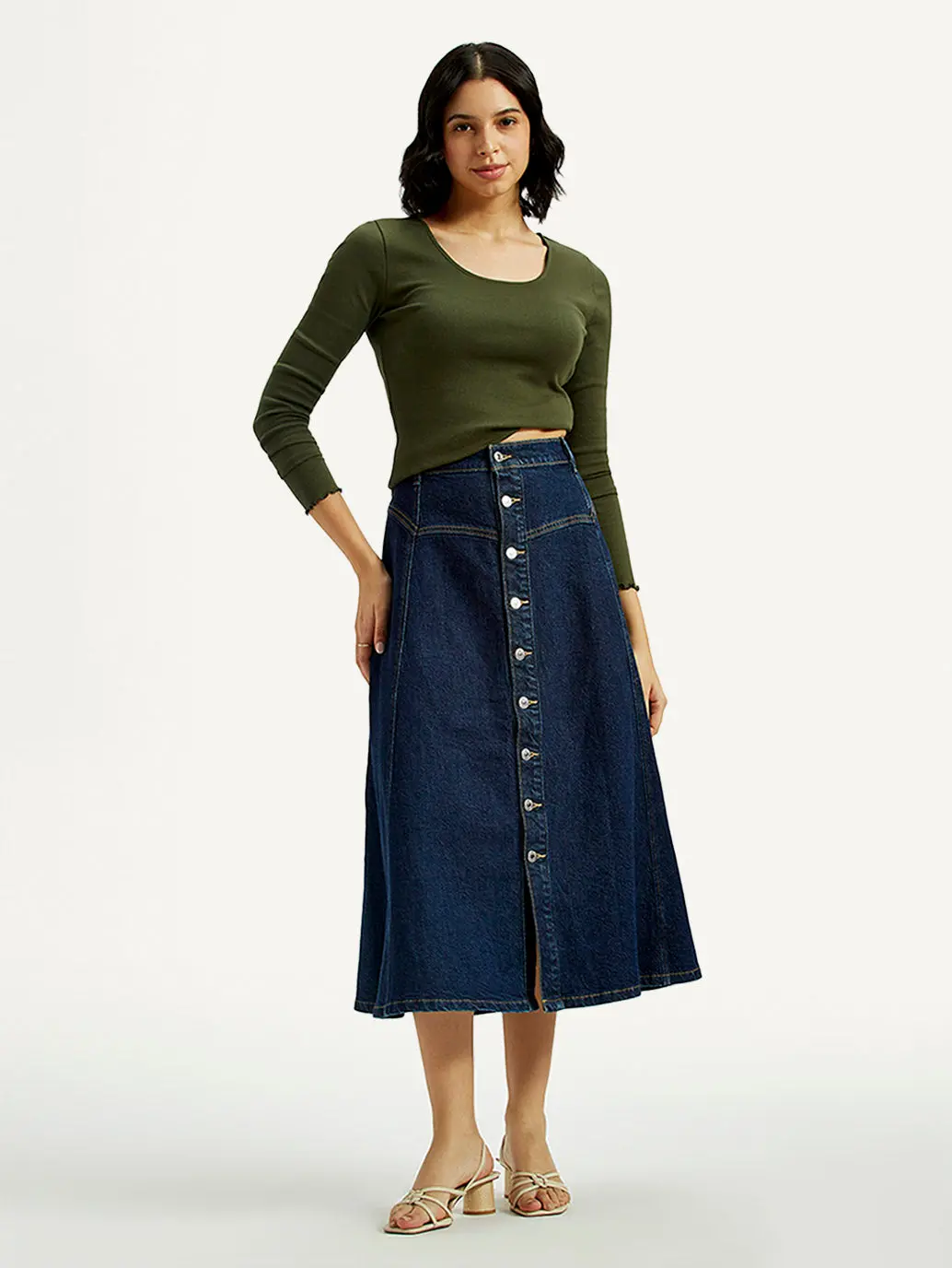 Women's Mid Rise Regular Fit Denim Skirt 1