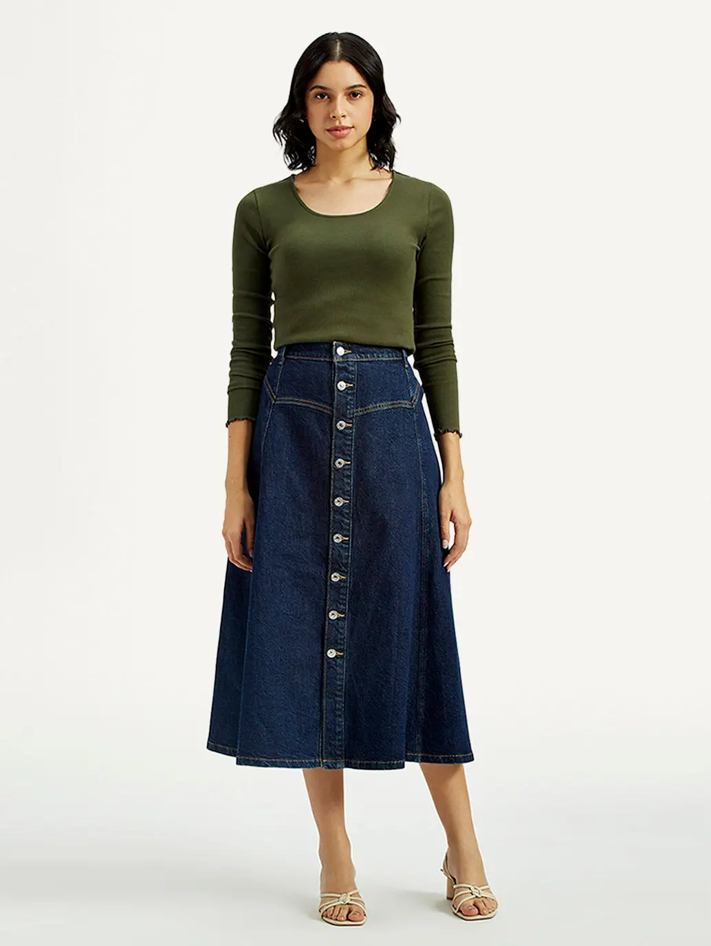 Women's Mid Rise Regular Fit Denim Skirt 4
