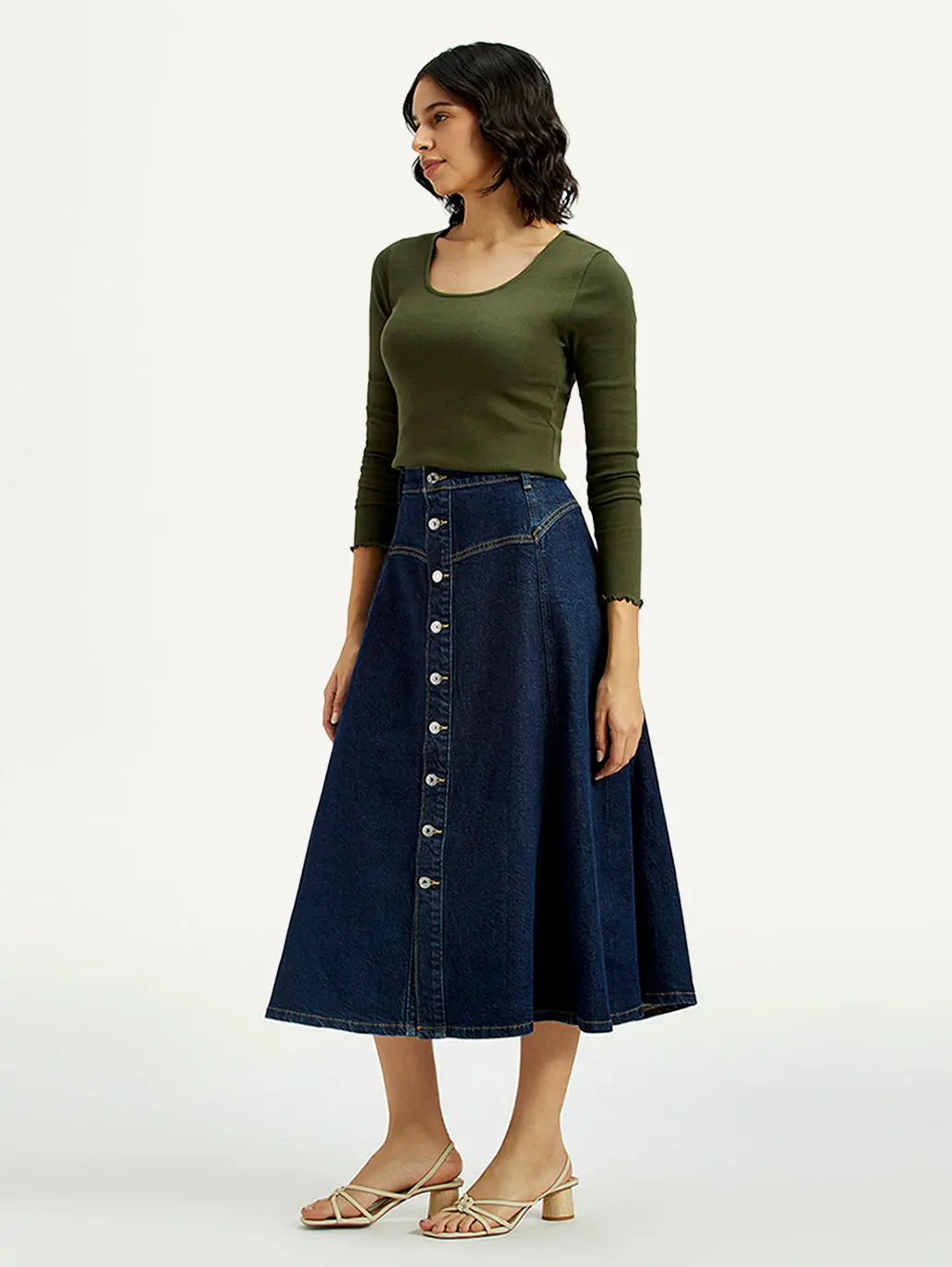 Women's Mid Rise Regular Fit Denim Skirt 6
