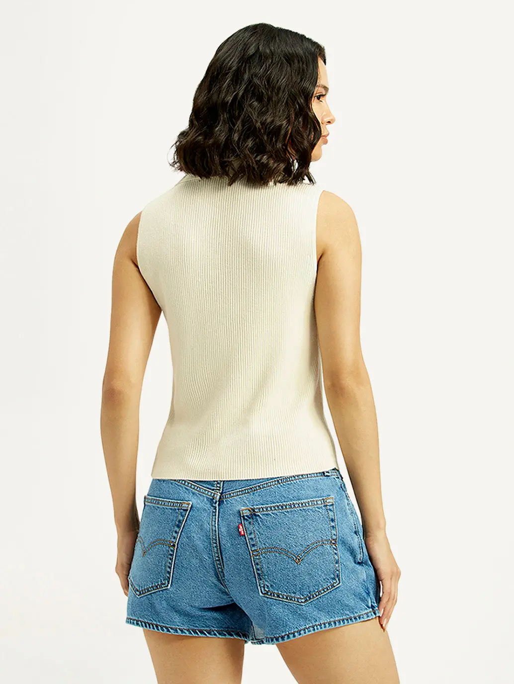 Women's Self Design Off White Polo Collar Top 2