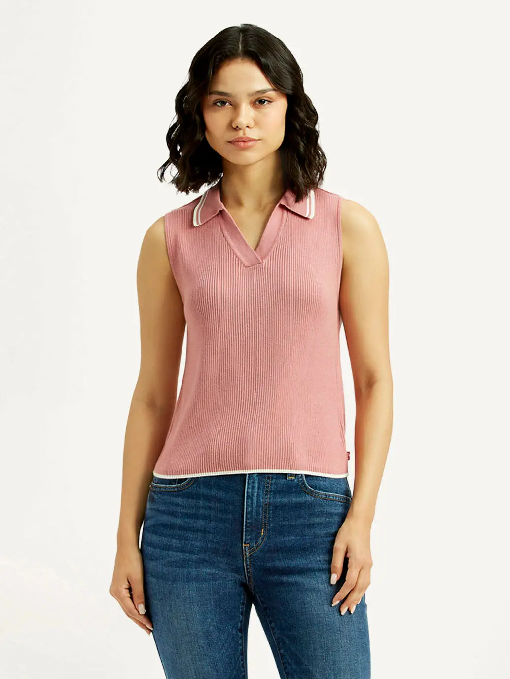 Women's Self Design Pink Polo Collar Top 2