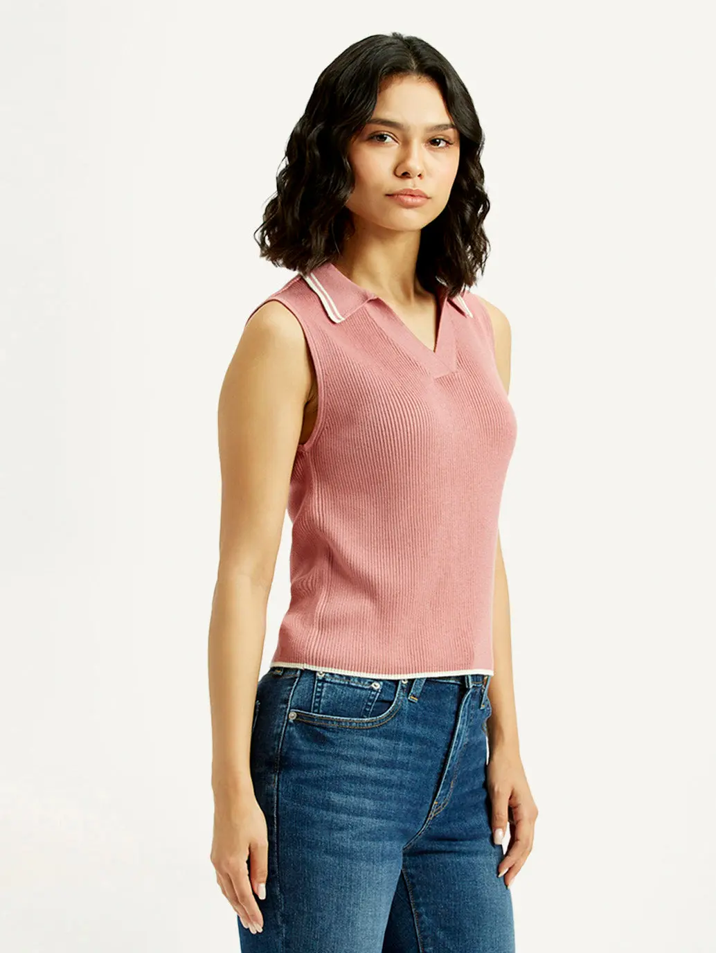 Women's Self Design Pink Polo Collar Top 5