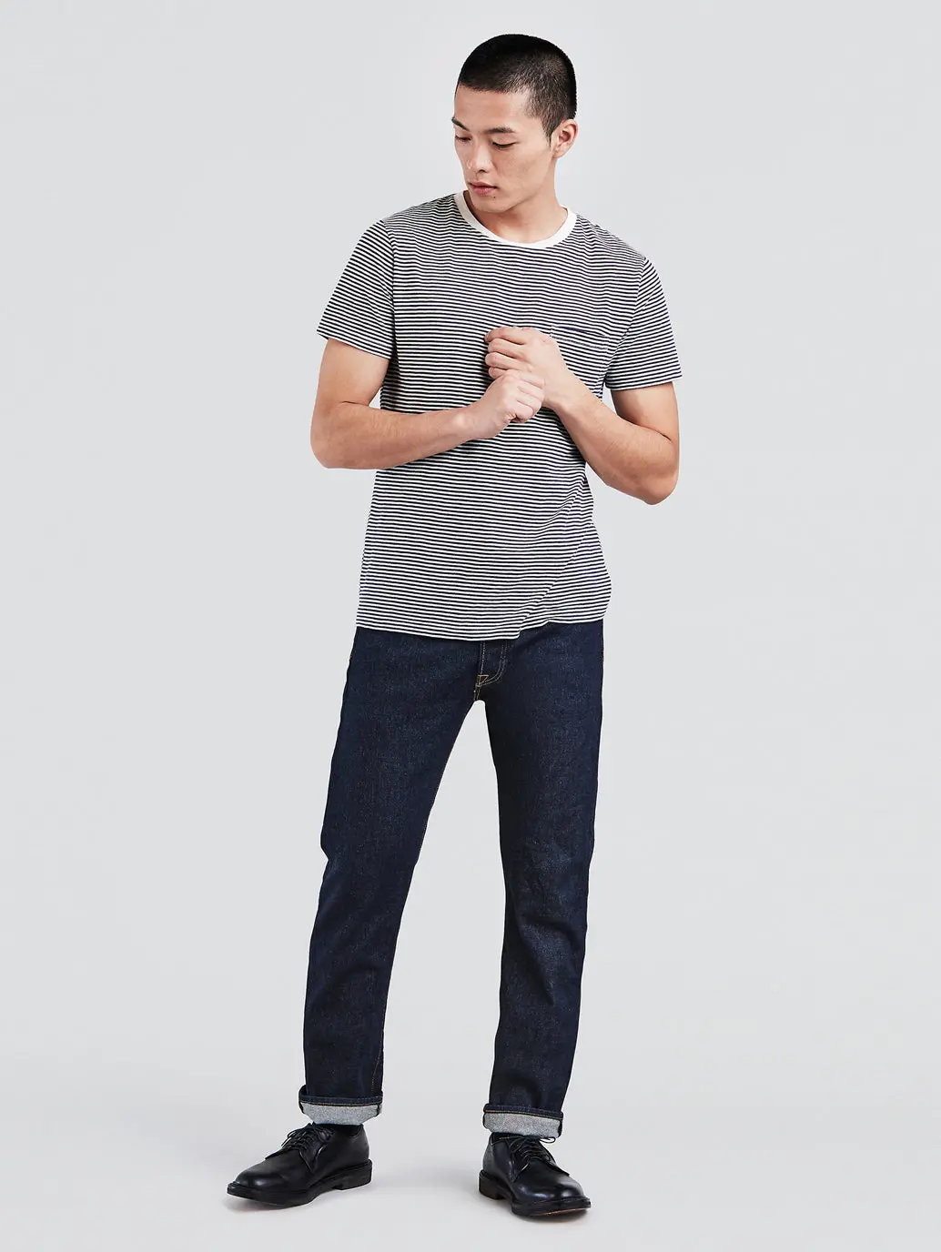 Men's 501 Blue Straight Fit Mid Rise Jeans 1