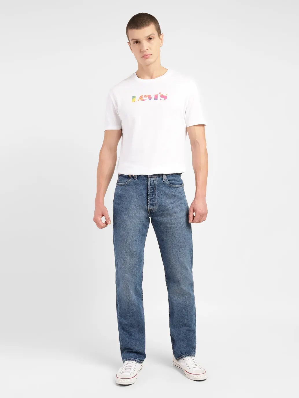 Men's 501 Blue Straight Fit Mid Rise Jeans 1