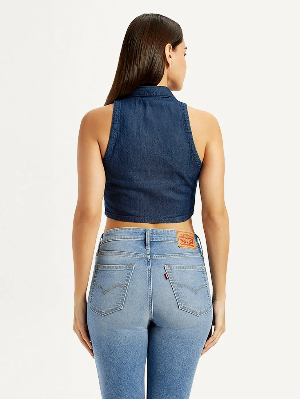 Women's Solid Dark Blue Spread Collar Top 3