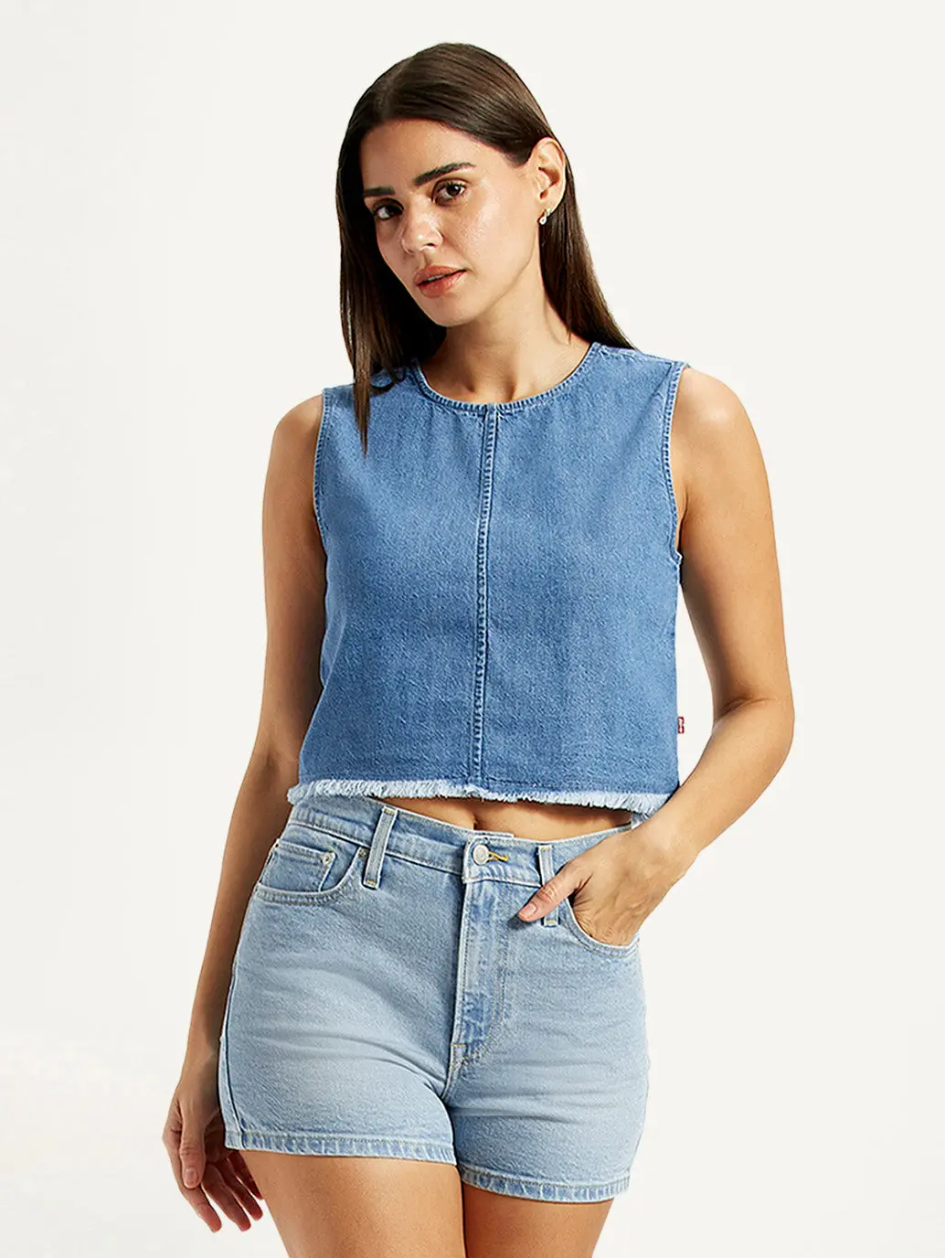 Women's Solid Blue Round Neck Top 1