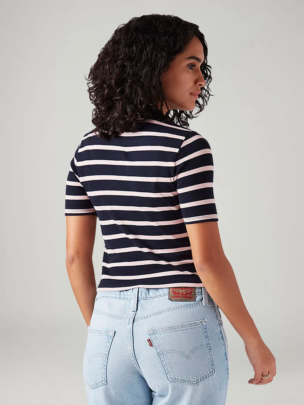Women's Striped Navy Slim Fit Polo T-Shirt 3